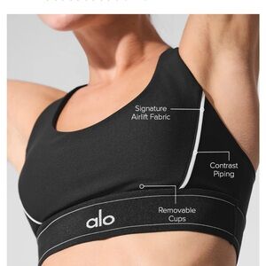 ALO Yoga Black Sports Bra with White Piping